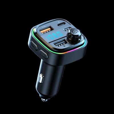 China Mobile Phone Charging USB Car Charger Hot Sale Rainbow LED Light Bluetooth FM Transmitter 5V/3.1A Type-C Music Player for sale