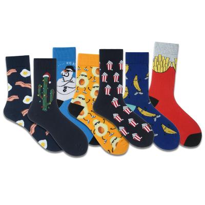 China Men's QUICK DRY Happy Crew Bangs Colorful French Custom Beer Chips Hamburger Logo Novelty Funny Food Socks for sale