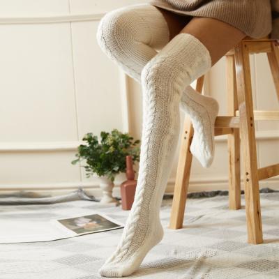 China New Design Cashmere Design High Quality Warm Thick Thigh High Quality Cashmere Women's Winter Woolen Thigh High Socks for sale