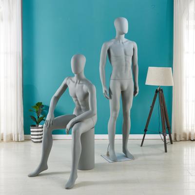 China New Plastic Matte Gray Body Full Size Life Size Male Sitting And Standing Mannequin for sale