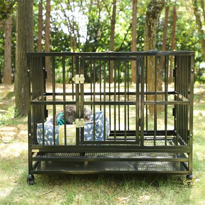 China Breathable Outdoor Metal Breathable Black Iron Pet Cage Integrated With Toilet Tray for sale