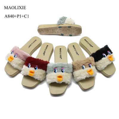 China MAOLIXIE Plush Slippers Women Anti-slippery Fur Platform Custom Sandals Slides Wholesale for sale