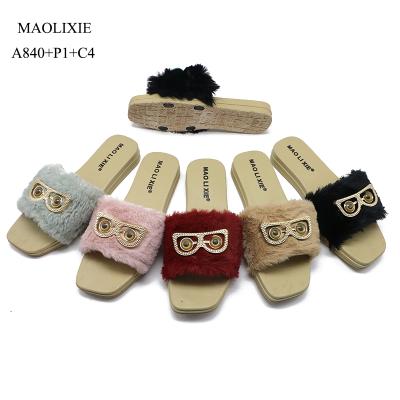 China Anti-slippery High Quality Women's Indoor Fur Slides Fluffy Slippers Sandals for sale