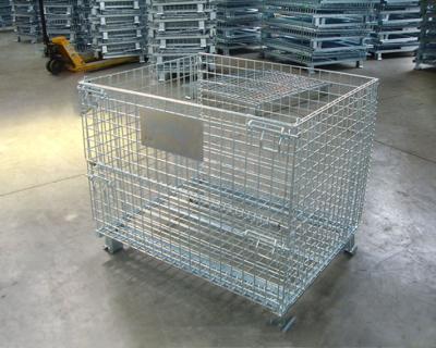 China Corrosion Protection Heavy Duty Steel Wire Mesh Recycle Foldable Metal Storage Cage With Wheeled Trolley for sale