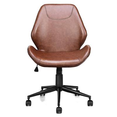 China PU (Height) Adjustable Leisure Chair Ergonomic PU Leather Armless Chair Mid-Back Upholstered With 5 Rolling Casters for sale