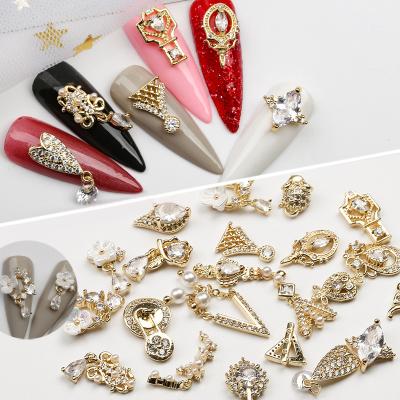 China FREE SHIPPING Shell Flower Decor Fancy Zircon Pearl Nail Art Alloy Nails Designs For Nail Spa for sale