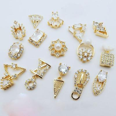 China Luxur Set 3D Zircon Nail Art Decals Mixed Design Gold CZ Pearl Chain Jewelry Meteorite Metal Studs for sale