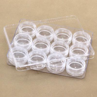 China Nail Art Salon 3g 12pcs/set Round Nail Art Box Sealed Organizer Empty Fashion Nail Packaging Plastic Box for sale