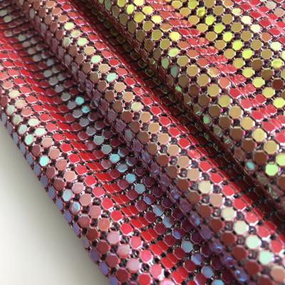 China Plain Weave 3mm Red Rainbow Metal Aluminum Chain Mesh Fabric For Dress for sale