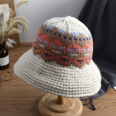 China breathable & Y-Z Handmade Winter Knit Fishing Waterproof Hat Crochet Solid Color Unisex Cute Bucket Hat With Flower for sale