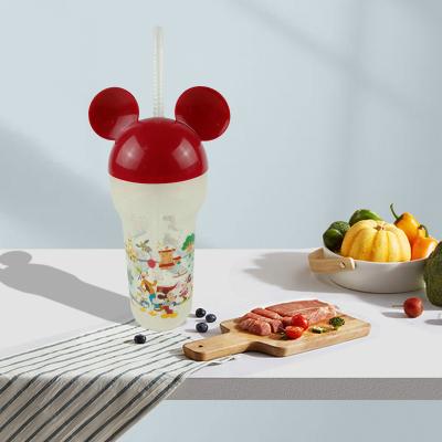 China Amazon Eco-Friendly Hot Sale Mickey Mouse Clear Plastic Ear Cup With Lid And Straw for sale