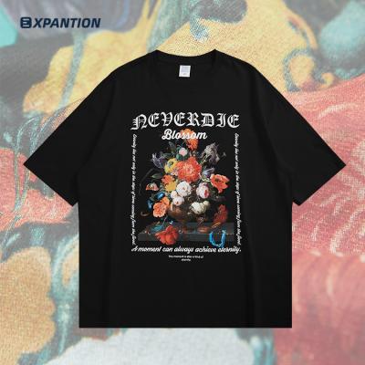 China Cotton good quality man hiphop streetwear Anti-wrinkle EXP summer screen print sublimation black tee unisex graphic custom t-shirt for sale