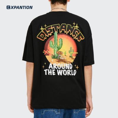 China Anti-wrinkle EXP summer fashion hiphop streetwear drop shoulder OEM custom silk screen printed mens graphic tee for sale