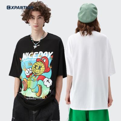 China Custom 100% Men's Reflective Cotton Anti-Wrinkle EXP Summer Fashion Hip Pop Streetwear O Neck OEM Printing White Tee for sale