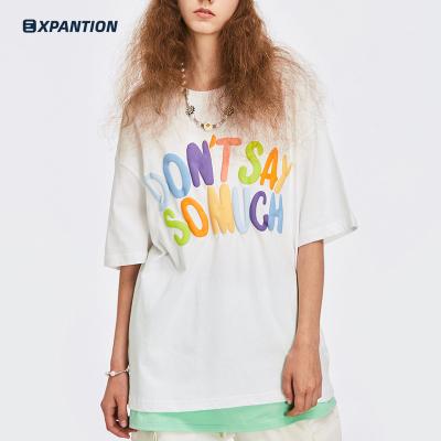 China Anti-wrinkle EXP summer fashion hippop streetwear drop shoulder custom OEM blast printed cotton unisex white T-shirt for sale