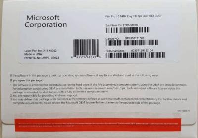 Chine Le bit 64 Microsoft véritable de 100% gagnent la pro clé d'OEM 10 avec la garantie à vie de DVD à vendre