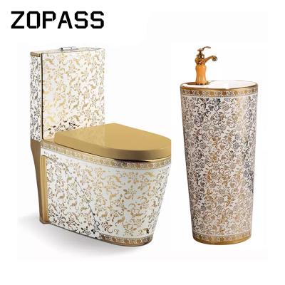 China Sustainable Luxury Bathroom Life Color Toilet Set Golden Dragon Toilet Basin Manufacture in China for sale