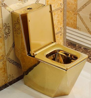 China Double-flush Luxury Chaozhou Sanitary Ware Color Dubai Gold One Piece Back to Wall Gold WC Toilet for sale