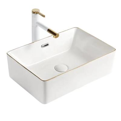 China Gold&White Countertop Minimalist Rectangle Bathroom Basin Ceramic Hand Wash Basin for sale