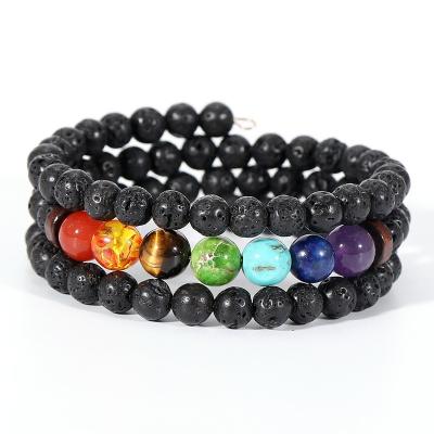 China Vintage Nabest Reiki Natural Lava Stone Energy 7 Chakra Healing Beaded Hand Bangles Bracelets for sale