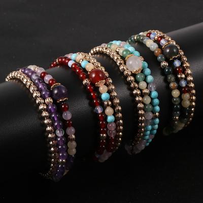 China BOHEMIA Boho Adjustable Multilayer Colorful Mix Stone 4mm Natural Crystal Bead Bracelet For Women Girls for sale