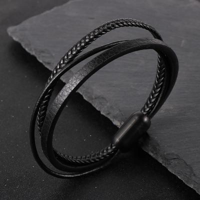 China Wholesale Bulk Women's Minimalist Men's Bracelet CLASSIC Triple Wrap Plain Genuine Leather Bracelet for sale