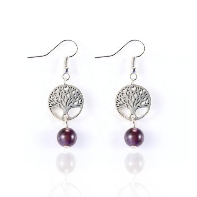 China Nabest FASHIONABLE Natural Amethyst Quartz Stone Beads Tree Of Life Charm Earrings Jewelry for sale