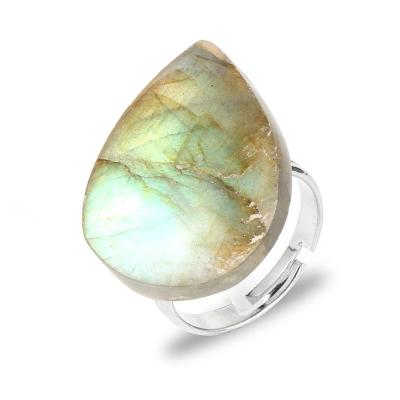 China FASHIONABLE Famous Irregular Labradorite Brand Open Copper Adjustable Rings Jewelry 20-20mm Moonstone For Women Men for sale