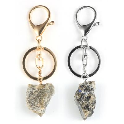 China Daily Meeting/Party/Friend/Outdoor/Sport/Working Irregular Natural Raw Rough Custom Metal Labradorite Pendant Healing Stones Key Chain Ring Keychain for sale