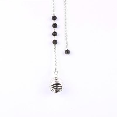 China CLASSIC Alloy Round Lava Rock Essential Oil Natural Healing Pendulum Cavity Spring Stone Diffuser for sale