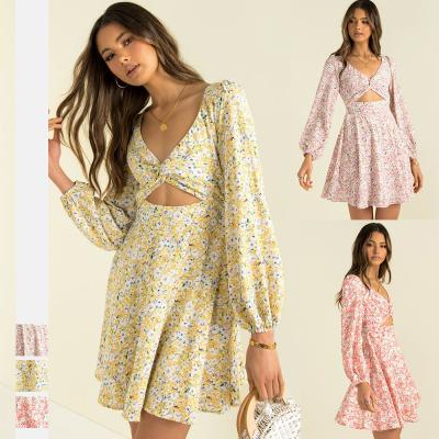 China Breathable Floral Print Ruffle Dress Women Cut Mini V Neck Dress Women Plus Size Ladies Dress Dress 2021 BOHO INSPIRED Harlow for sale