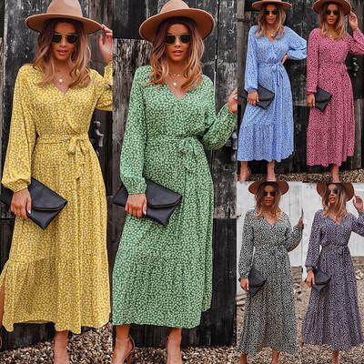 China 2021 Viable Autumn New Cotton Dresses For Women Long Sleeves Fashion Floral Print DRESS Women Holiday Dress Femme vestido de mujer for sale