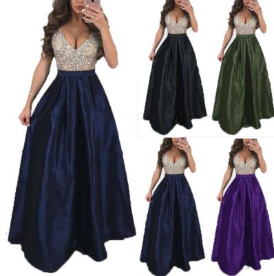 China 2019 Big Size S-3XL Swing Dress Evening Dress Amazon Wish Sequined V-Neckline More Explosion Of New Big Maxi Dress for sale