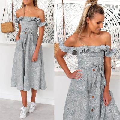 China New design 2019 summer anti-static printed word wrapped chest princess dress backless casual dress S-XL for sale