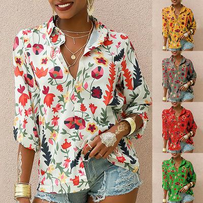 China Autumn Blouses Women Casual Long Sleeve Button Up Vintage Breathable Floral Print Tops Oversized Shirt Dress Female 2021 Chiffon Blouse Shirts for sale