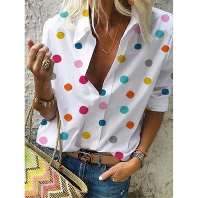 China 2019 Ecowlason New Arrival Breathable Polka Dot Summer Printed Sweater Shirt Women Tops for sale