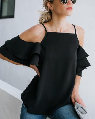 China 2019 New Design Breathable Women Tops Shoulder Short Sleeve Blouse Top Clothing for sale