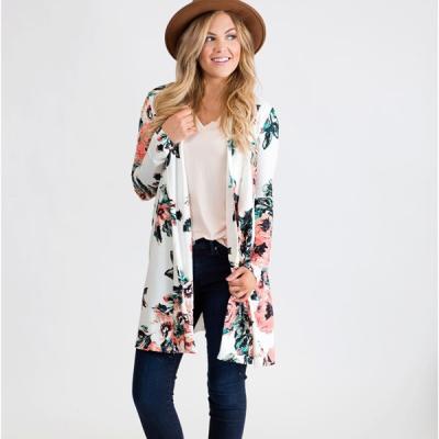 China Women's Floral Sleeve Cardigans Breathable Blouse Jacket Coat Long Outwear Kimono Tops S-3XL for sale