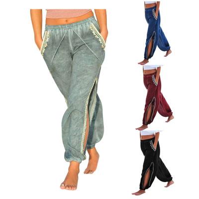 China 2019 New Arrival Sustainable Ecowalson Women Drawstring Side Slit Harem Pants Wide Leg Pants Beach Panty for sale