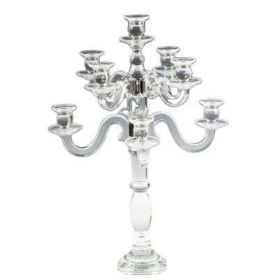 China Weddings Long Stem 7 Arm High Glass Crystal Candle Holder For Luxury Hotel Family Wedding Decoration for sale