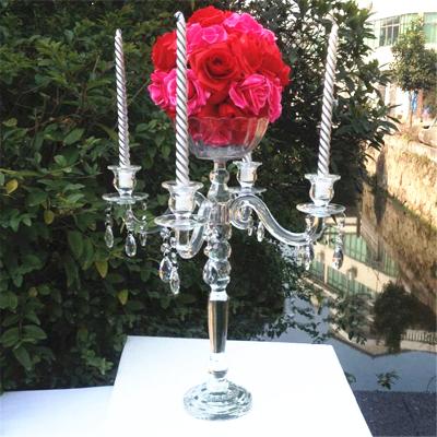 China Weddings Wedding Centerpieces 5 Metal Crystal Gold Arms Globe Candelabra Candle Holder for sale