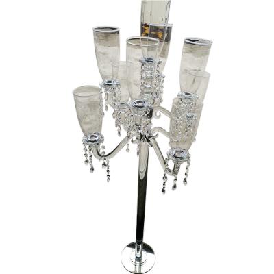 China Art High Romantic Candle Holder 9 Arm Candlestick Candlestick Silver Crystal Table Decoration Romantic Dinner Floor Lamp for sale