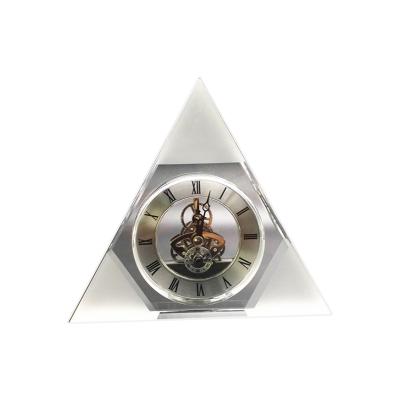 China Trophy Crystal Clock China Fashion Triangle Decoration Gift Hotel Room Desk Clock for sale