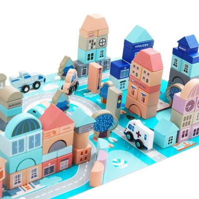 China Eco-friendly Material 133 Pcs Geometric Shapes Assembled Toy Kids Early Educational Block Wooden City Town Scene Building Blocks Building Blocks for sale