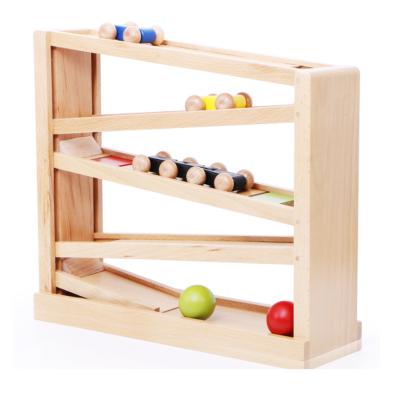 China Montessori Materials Montessori Ball Tracker Toy Wooden Ramp Race Roller Block Car Montessori Kids Wooden Educational Kids Play for sale