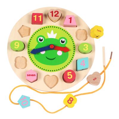 China 100% Eco-Friendly Early Montessori Educations Teaching Aid Wooden Toys Clock Learning Math Toy For Kids for sale