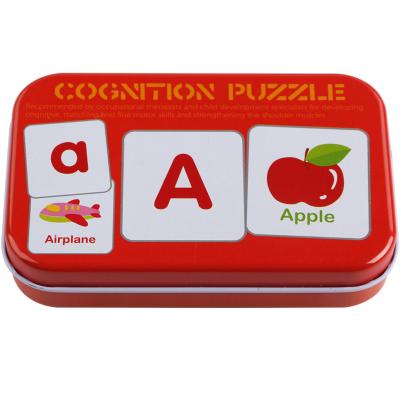 China Educational Toy Kids Wooden Puzzle Toys Toddler Iron Box Cards Matching Game Cognitive Card Vehicles Fruit Animal Puzzle Set Toys For Child for sale