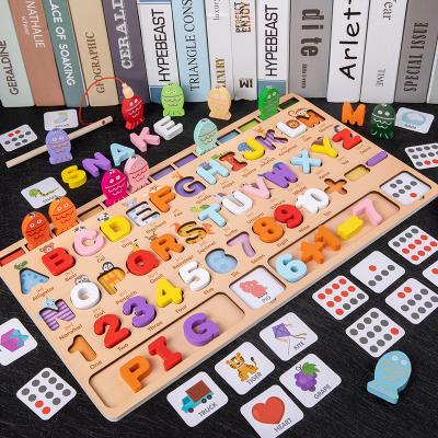 China Wooden Magnetic Fishing Alphabet Numbers Game Learning Board Early Educational Math Kids Learner Toy Set For Children HQ-221 for sale