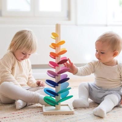 China Child Education Montessori Educational Nursery Kids Home Rock Toy Marble Tree Classroom Toys Wooden Toys Play Tree Rainbow Petal Ball Track for sale