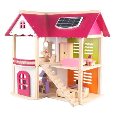 China DIY TOY Pretend Toy Kids Wooden Doll Villa with Doll Room Furniture Dollhouse for sale